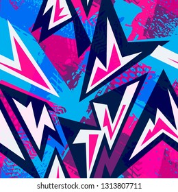 Abstract seamless chaotic pattern with urban geometric elements , for textile. Modern grunge background . Wallpaper for boys and girls