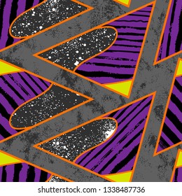 Abstract seamless chaotic pattern with urban geometric elements, for textile. Modern grunge background.