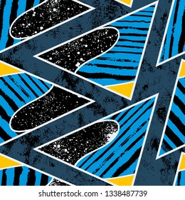 Abstract seamless chaotic pattern with urban geometric elements, for textile. Modern grunge background.