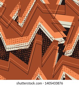 Abstract seamless chaotic pattern with urban geometric elements, dots, curved lines.