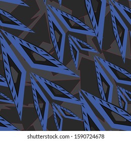 Abstract seamless chaotic pattern with urban geometric elements. Grunge extreme texture background. Wallpaper for boys. Fashion sport style