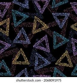 Abstract seamless chaotic pattern with urban geometric elements, for textiles. Fun bright geo pop art all over print Funky colorful abstract in variagated neon.