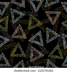 Abstract seamless chaotic pattern with urban geometric elements, for textiles. Fun bright geo pop art all over print Funky colorful abstract in variagated neon.