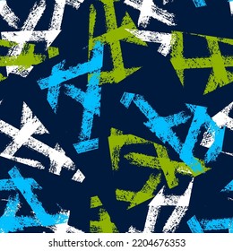 Abstract seamless chaotic pattern with urban elements, lines brushes painting. Grunge texture background. Wallpaper sport style