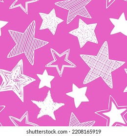 Abstract seamless chaotic pattern with urban geometric elements, scuffed, drops, stars and sprays. Grunge neon texture background. Wallpaper for teen girls. Fashion sport style