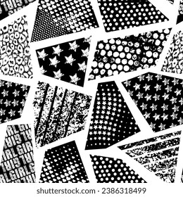 Resumen de un patrón caótico sin fisuras con elementos geométricos urbanos, sofocados, gotas, corazones y pulverizaciones. Borde fondo de textura de neón. Fondo de escritorio para chicas adolescentes. Estilo deportivo de moda