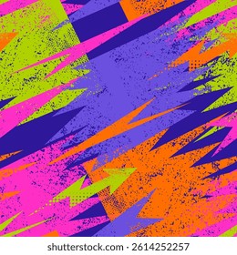 Abstract seamless chaotic pattern with urban graffiti elements, scuffed and sprays. Grunge neon texture background. Fashion womans sport style