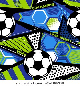 Abstractas patrón caótico sin fisuras con Elementos geométricos urbanos. Fondo de fútbol de neón grunge. Fondo de pantalla de fútbol