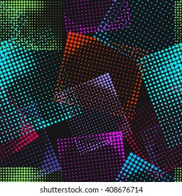 Abstract seamless chaotic pattern with urban geometric elements. Grunge neon texture background. Wallpaper for print.