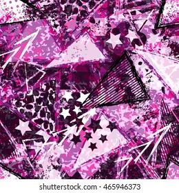 Abstract seamless chaotic pattern with urban geometric elements, military style , for textile. Modern grunge background 