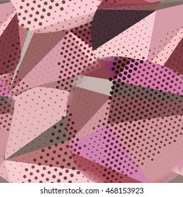 Abstract seamless chaotic pattern with urban geometric elements, scuffed, drops, sprays, triangles. Texture pattern for covers, banners, booklets, etc. For web or printed media.