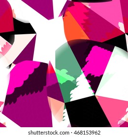 Abstract seamless chaotic pattern with urban geometric elements, scuffed, drops, sprays, triangles. Texture pattern for covers, banners, booklets, etc. For web or printed media.