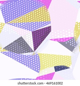 Abstract seamless chaotic pattern with urban geometric elements, scuffed, drops, sprays, triangles. Texture pattern for covers, banners, booklets, etc. For web or printed media.