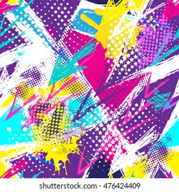 Abstract seamless chaotic pattern with urban geometric elements , for textile. Modern grunge background . Wallpaper for boys and girls
