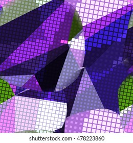 Abstract seamless chaotic pattern with urban geometric elements, scuffed, drops, sprays, triangles. Texture pattern for covers, banners, booklets, etc. For web or printed media.