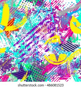 Abstract seamless chaotic pattern with urban geometric elements , for textile. Modern grunge background . Wallpaper for boys and girls