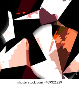 Abstract seamless chaotic pattern with urban geometric elements, scuffed, drops, sprays, triangles. Texture pattern for covers, banners, booklets, etc. For web or printed media.