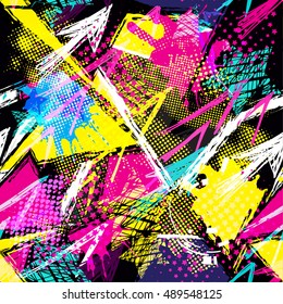 Abstract seamless chaotic pattern with urban geometric elements , for textile. Modern grunge background . Wallpaper for boys and girls