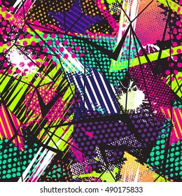 Abstract seamless chaotic pattern with urban geometric elements , for textile. Modern grunge background . Wallpaper for  girls