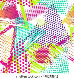 Abstract seamless chaotic pattern with urban geometric elements , for textile. Modern grunge background . Wallpaper for  girls