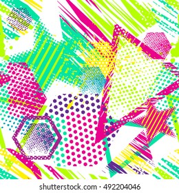 Abstract seamless chaotic pattern with urban geometric elements , for textile. Modern grunge background . Wallpaper for boys and girls