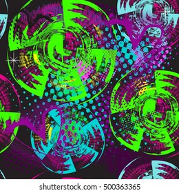 Abstract seamless chaotic pattern with urban geometric elements , for textile. Modern grunge background . Wallpaper for boys and girls