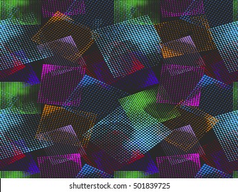Abstract seamless chaotic pattern with urban geometric elements. Grunge neon texture background. Wallpaper for print.