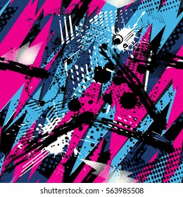 Abstract seamless chaotic pattern with urban geometric elements , for textile. Modern grunge background . Wallpaper for boys and girls