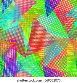 Abstract seamless chaotic pattern with urban geometric elements. Grunge neon texture background. Wallpaper for print. Colorful design