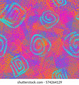 Abstract seamless chaotic pattern with urban geometric elements. Grunge texture background. Wallpaper for print. Colorful modern design