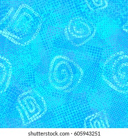 Abstract seamless chaotic pattern with urban geometric elements. Grunge texture background. Wallpaper for print. Blue modern design.