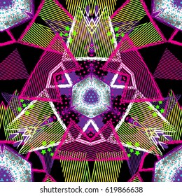 Abstract seamless chaotic pattern with urban geometric elements , for textile. Modern grunge background . Wallpaper for boys and girls