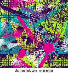 Abstract seamless chaotic pattern with urban geometric elements , for textile. Modern grunge background . Wallpaper for boys and girls