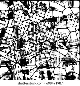 Abstract seamless chaotic pattern with urban geometric elements, scuffed, drops, triangles, sprays