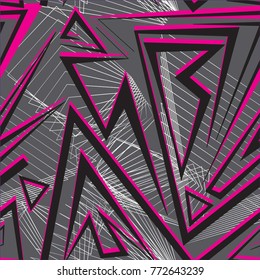 Abstract seamless chaotic pattern with urban geometric elements , for textile. Modern grunge background . Wallpaper for boys and girls