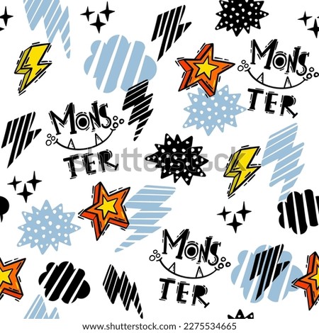 Abstract seamless chaotic pattern with urban graffiti words. Grunge texture background. Wallpaper for boys. Fashion sport style