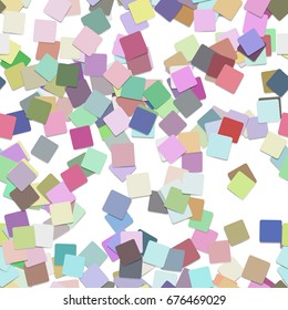 Abstract seamless chaotic square pattern background - vector graphic from multicolored rotated squares with shadow effect