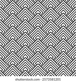 Abstract Seamless Chevron stripe background. Maze Tangled Lines Contemporary Graphic. Seamless stripe black and white colors design Pattern. EPS Vector illustration