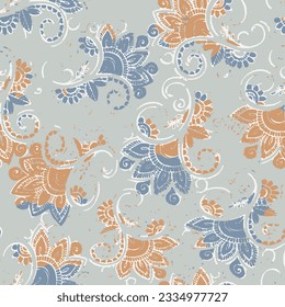 Abstract and seamless chintz pattern,Fantasy flowers in retro, vintage, jacobean embroidery style. Seamless pattern, background. Vector illustration.