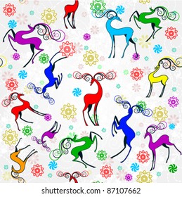 Abstract seamless christmas pattern with colored deer