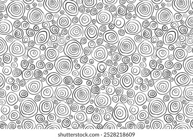 Abstract seamless circles pattern, Geometric black and white pattern, vector for packaging, print, decoration, background and wallpaper.