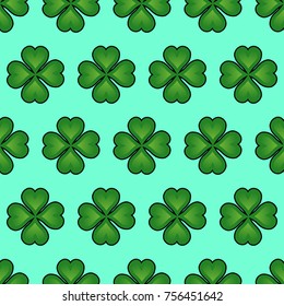 Abstract seamless clover pattern for girls, boys, clothes. Creative vector background with green clover, chaotic print. Funny pattern wallpaper for textile and fabric. Fashion style. Colorful bright