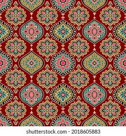 Abstract seamless  color full geometric paisley fabric effect  ajrakh print pattern background design