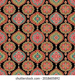 Resumen color sin fisuras efecto de tejido de paisaje geométrico completo diseño de fondo de patrón de impresión ajrakh