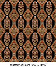Abstract seamless  color full geometric paisley ajrakh print ornament pattern background design