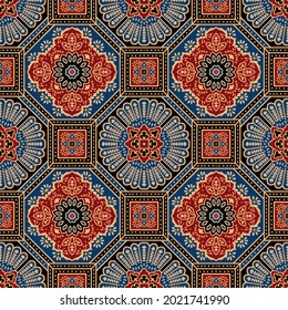 Abstract seamless  color full geometric paisley ajrakh print ornament pattern background design