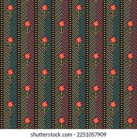 Abstract seamless  color full geometric paisley fabric effect small flower leaf  bunch print pattern background design