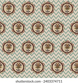Abstract seamless  color full geometric circle  small flower leaf bunch pattern cream background design