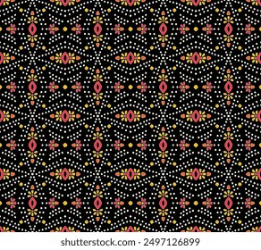 Abstract seamless  color full  geometric  bandhani  pattern black background design