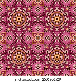 Abstract seamless  color full  geometric fabric effect ajrakh print ornament  pattern background design